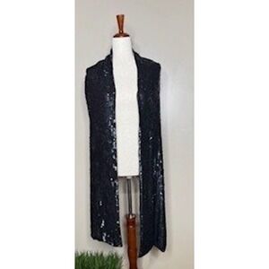 Adrienne Landau Black Sequin Wrap Scarf Stole Evening Formal Shawl 90 Inch